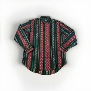Vintage Wrangler Western Shirt Mens M Red Green Long Sleeve Aztec Cowboy (A13)